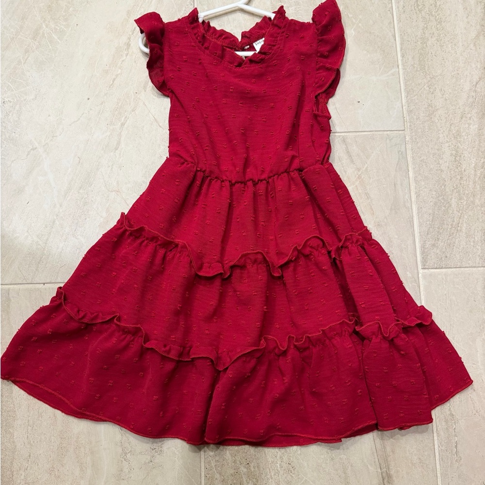 Charming Red Ruffled Kids Dress